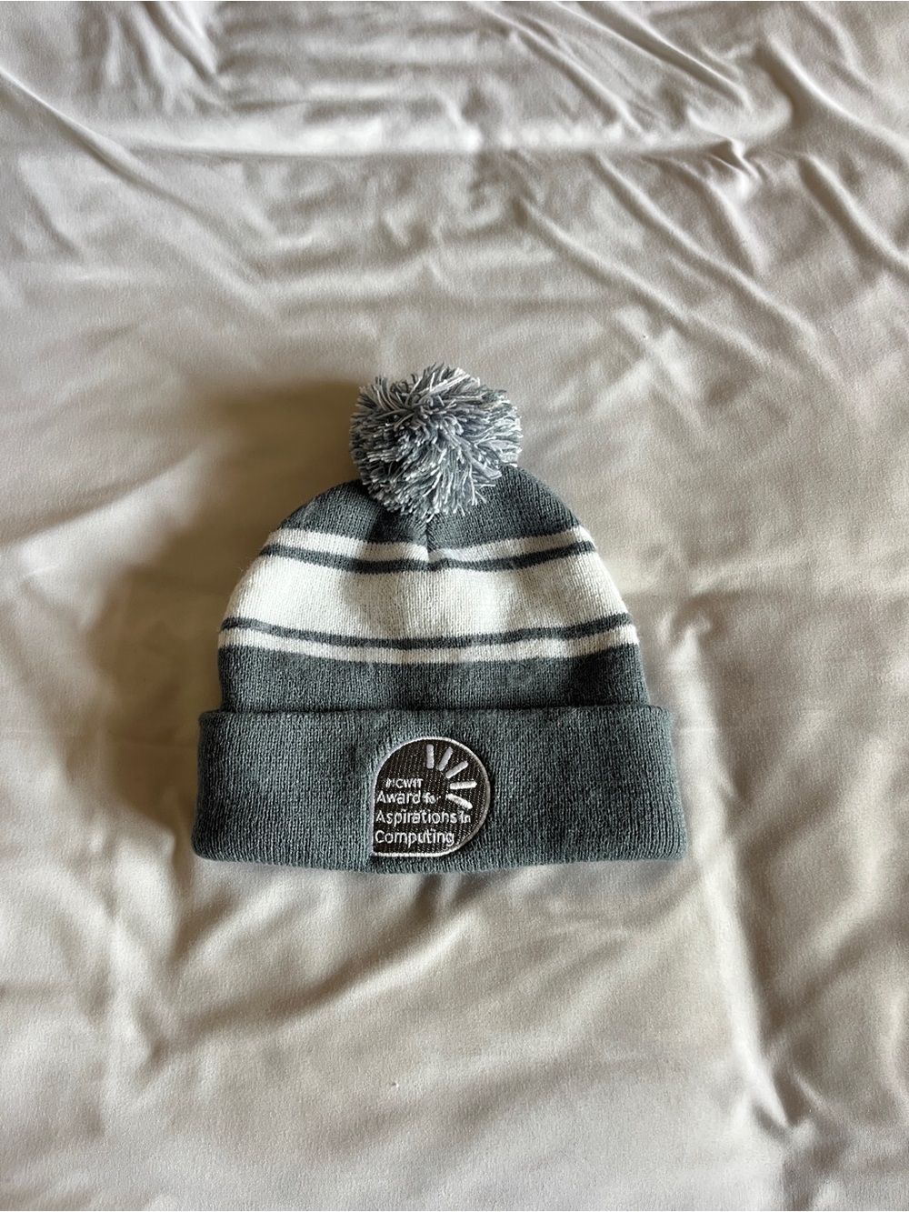 Gray & White Striped Kids Pom Beanie Hat - Award for Aspirations in Computing